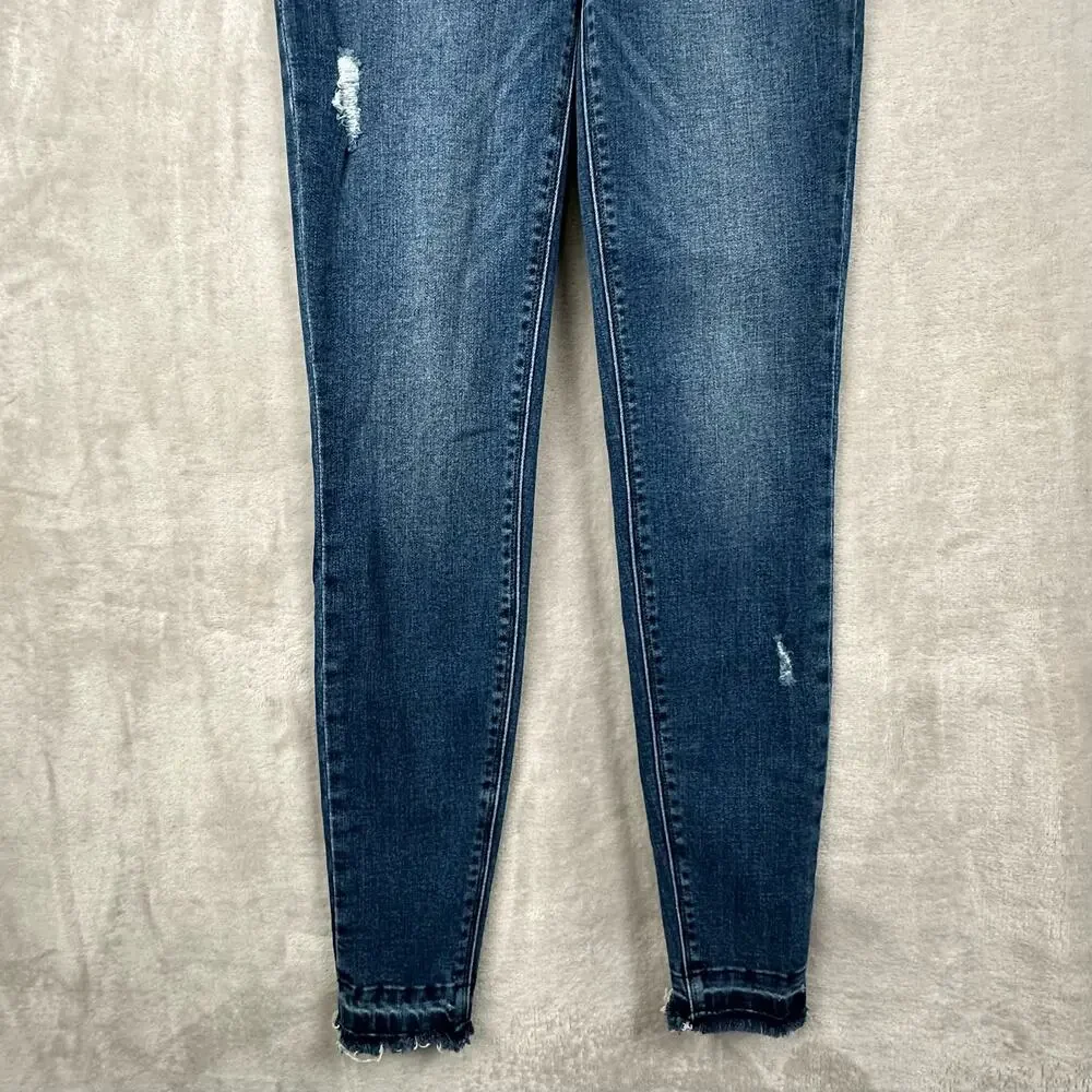 Spanx Jeans Womens Small Blue Skinny High Rise Raw Hem Slimming Stretch Casual